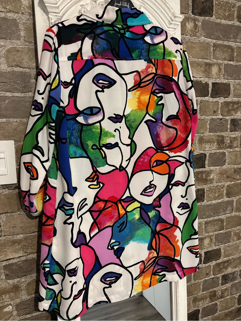 Joseph Ribkoff Multicolor Abstract Face Print Women's Blouse - Picture 2 of 3